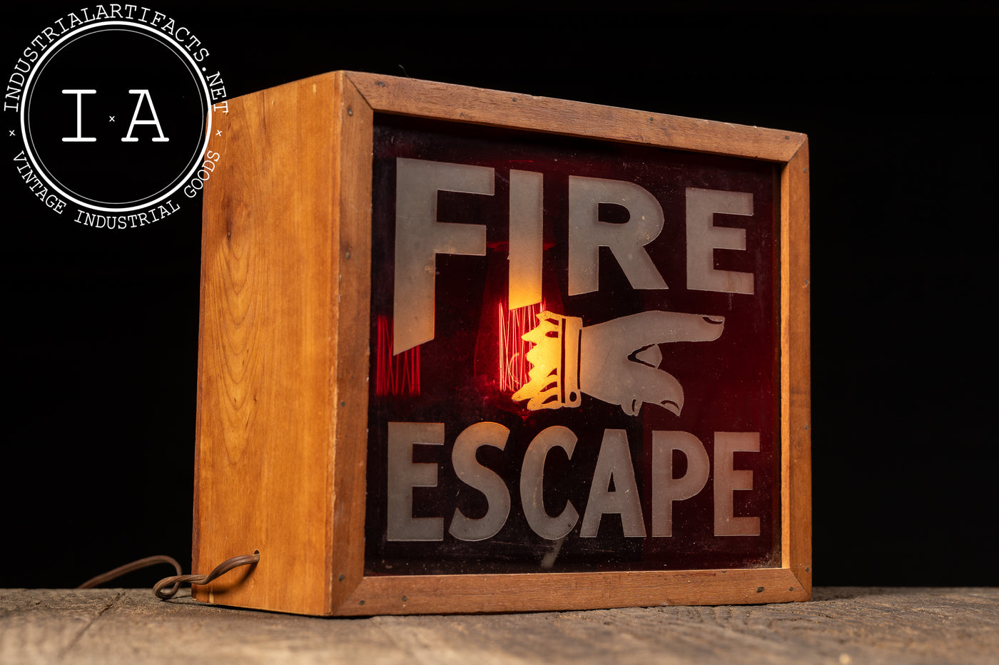Antique Double-Sided Etched Glass Fire Escape Lighted Sign
