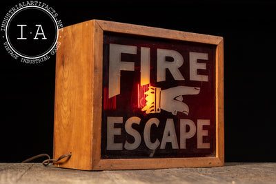 Antique Double-Sided Etched Glass Fire Escape Lighted Sign