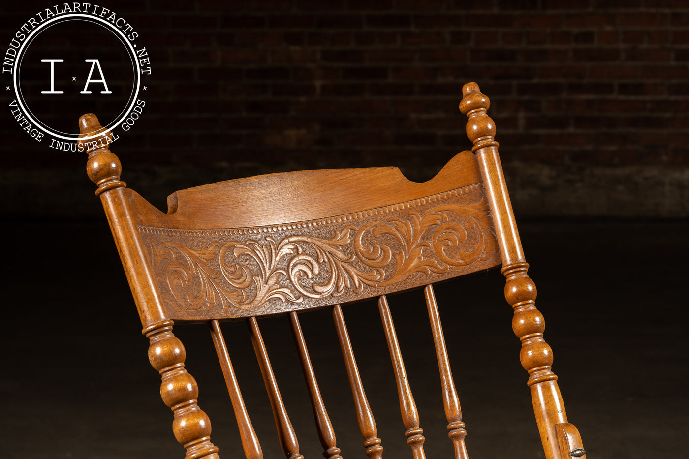 Antique Victorian Press-Back Oak Rocking Chair with Cane Seat