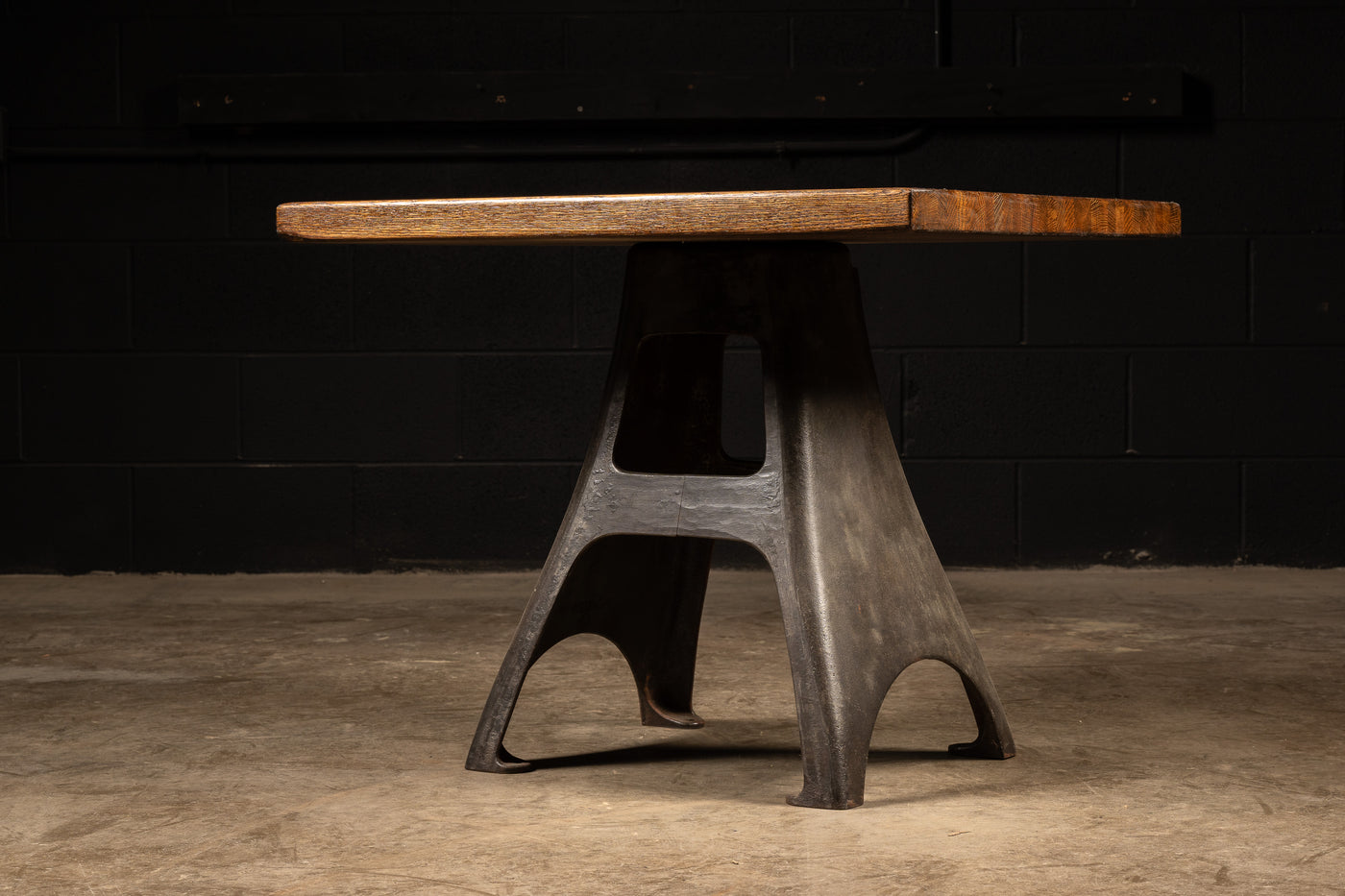 Antique Butcher Block Table with Cast Iron Base