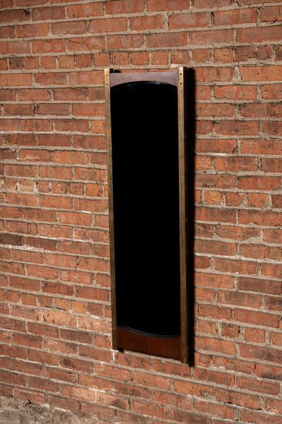 Antique Machine Age Brass and Wood Framed Mirror