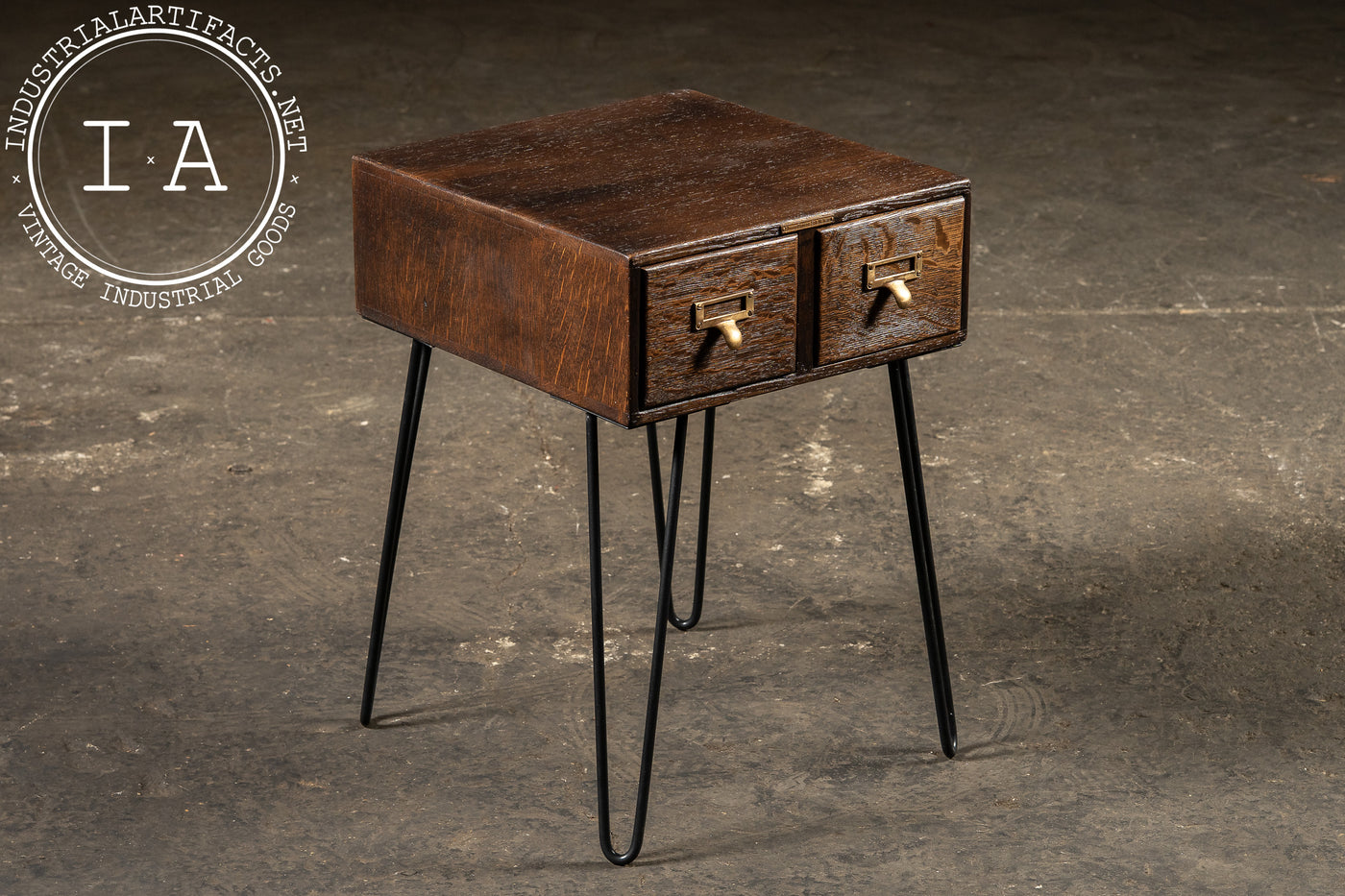 Antique Oak Card Catalog Side Table by Library Bureau