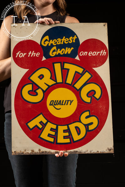 1950s Critic Quality Feeds Heavy Metal Litho Advertising Sign