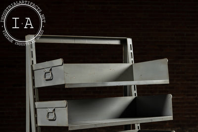 Vintage Gray Industrial Tilt-Bin Cart with Five Adjustable Drawers on Casters
