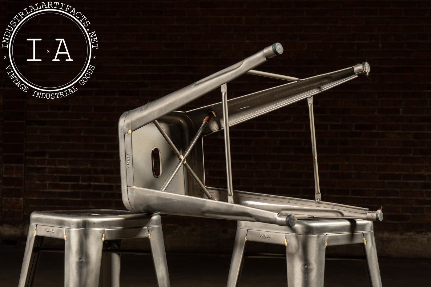 Set of Four Industrial Metal Stools by Tolix