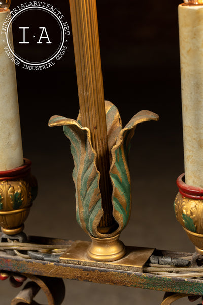 Mediterranean Revival Wrought Iron and Tole Chandelier 1