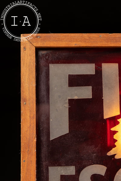 Antique Double-Sided Etched Glass Fire Escape Lighted Sign