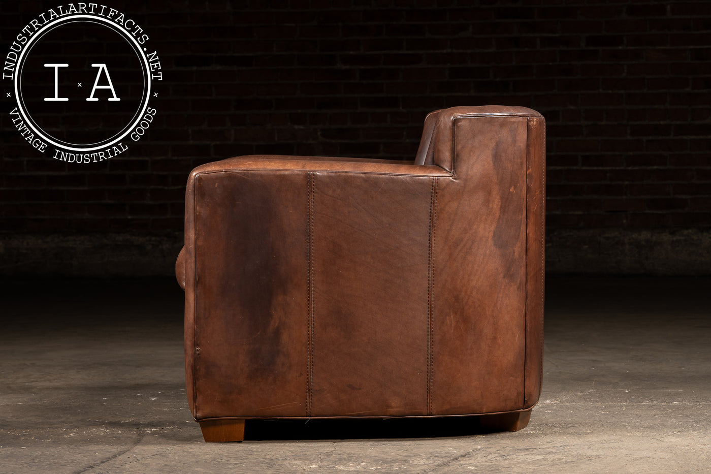 Vintage Leather Clamshell Club Chair and Ottoman Set