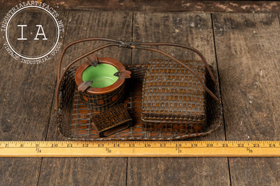Mid-Century Copper Mesh Smoking Set with Woven Motif Handles