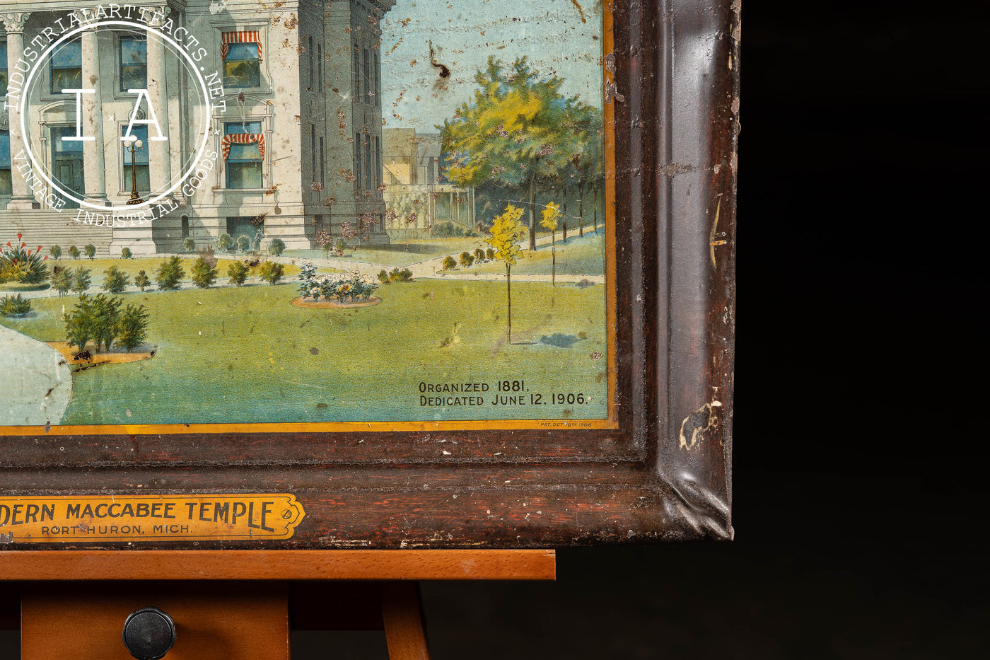 Early 20th Century "Modern Maccabee Temple" Self-Framed Tin Litho Sign