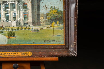 Early 20th Century "Modern Maccabee Temple" Self-Framed Tin Litho Sign