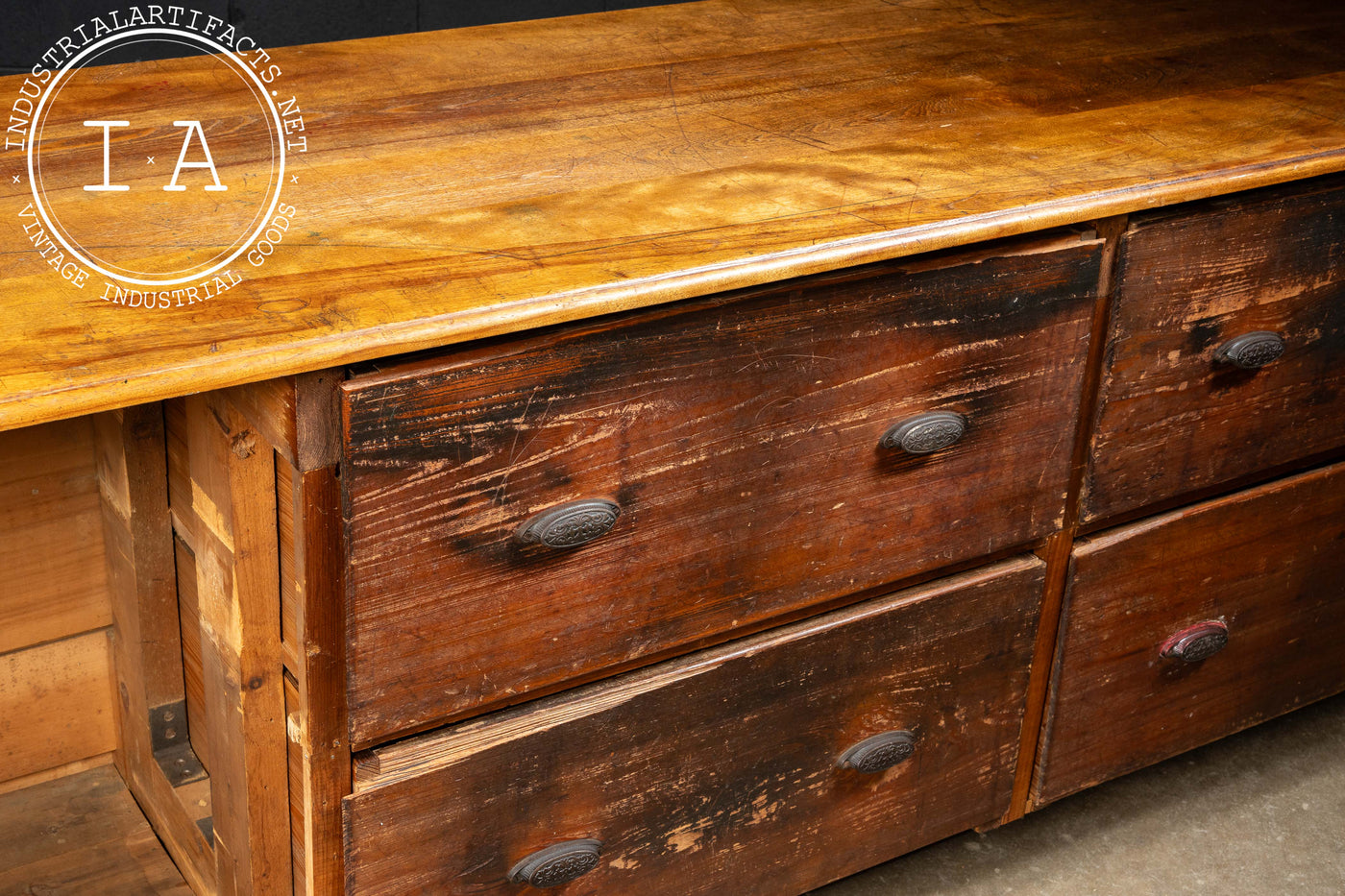 Antique 12-foot Wooden Store Counter