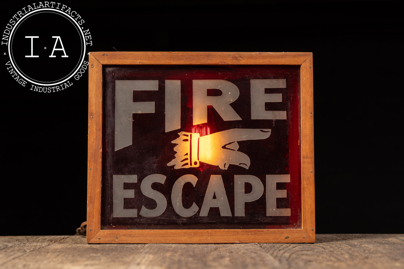 Antique Double-Sided Etched Glass Fire Escape Lighted Sign