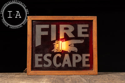 Antique Double-Sided Etched Glass Fire Escape Lighted Sign
