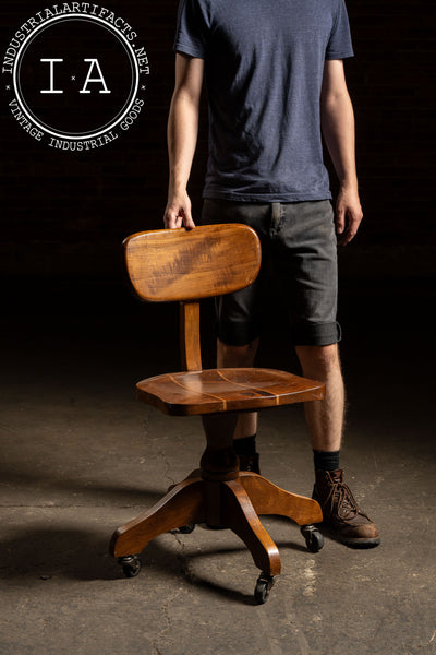 Vintage Wooden Rolling Office Chair on Casters