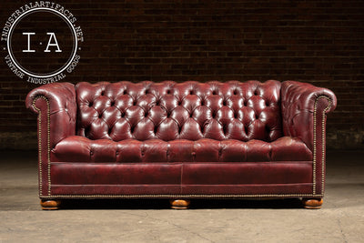 Vintage Tufted Leather Chesterfield Sofa in Burgundy