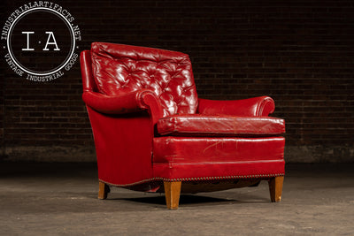 Vintage Tufted Leather Lounge Chair in Candy Apple Red