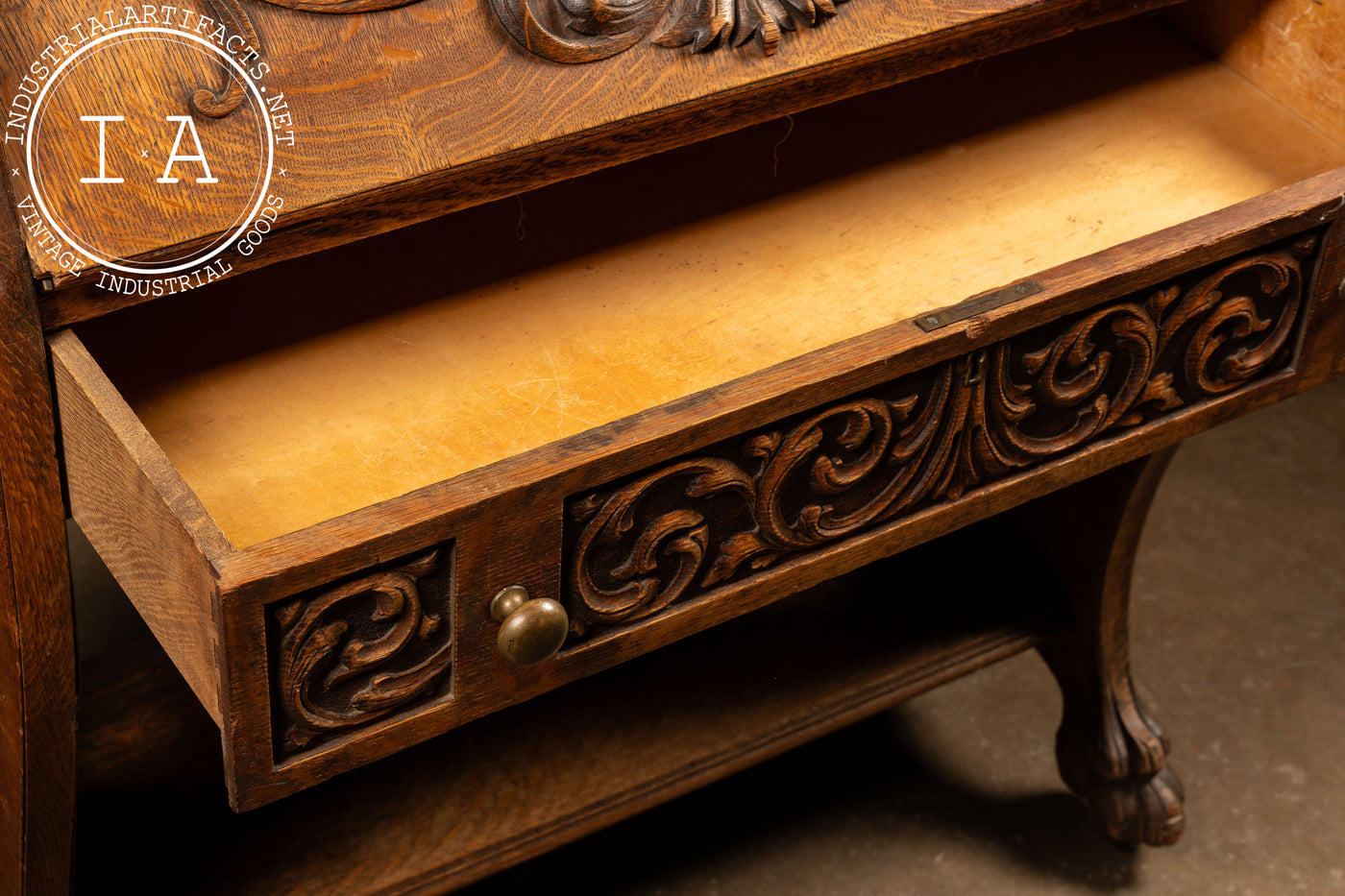 Late 19th Century Oak Green Man Slant-Lid Desk