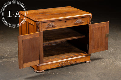 Antique Carved Wooden Lowboy Storage Cabinet