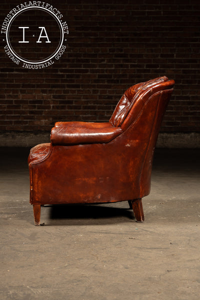 Vintage Tufted Leather Chesterfield Armchair and Ottoman by Hickory Chair