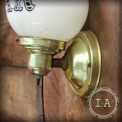 Vintage Barrel-Head “BAR” Wall Sconce with Milk Glass Globe