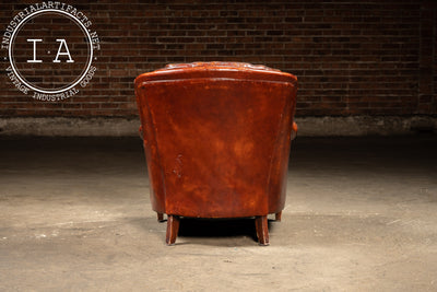Vintage Tufted Leather Chesterfield Armchair and Ottoman by Hickory Chair