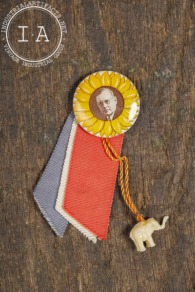 Vintage Alf Landon Political Campaign Ribbon Badge with Elephant Charm