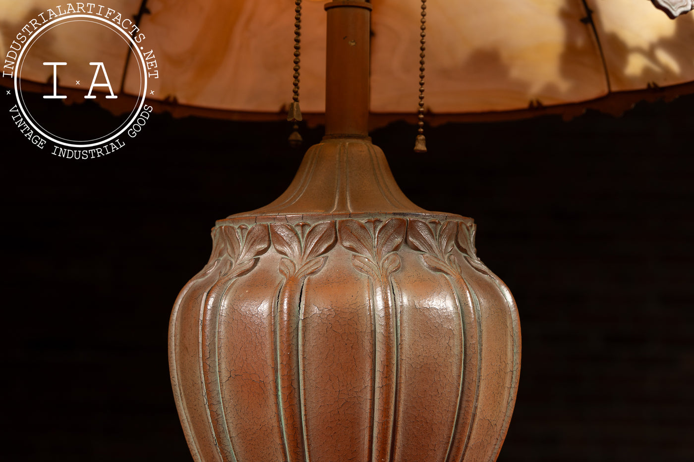 Antique Bronze and Slag Glass Table Lamp
