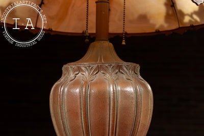 Antique Bronze and Slag Glass Table Lamp