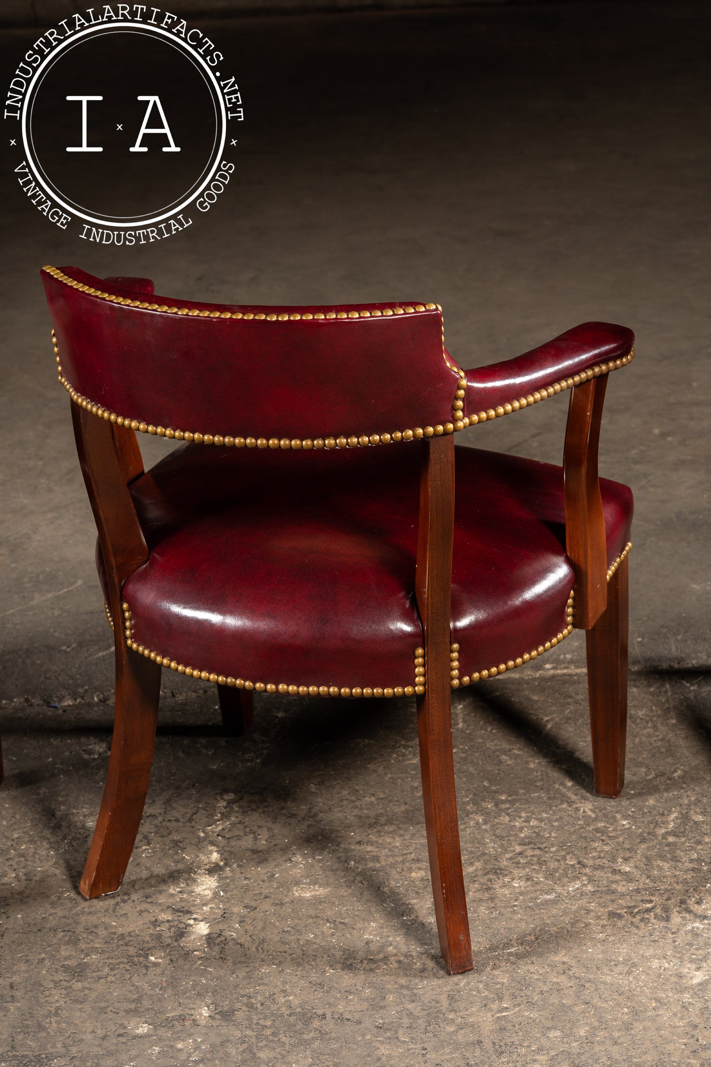 Set Of Four Nailhead Trim Barrel-Back Leather Armchairs in Oxblood