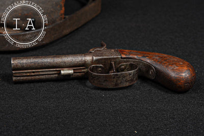 Civil War-Era Flintlock Pistol with Powder Horn and Leather Cartridge Pouch