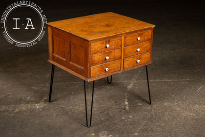 Vintage Quarter-Sawn Oak Six Drawer Cabinet on Hairpin Legs