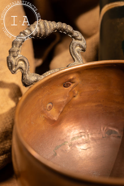 Antique Copper Pot With Cast Brass Lion Handles