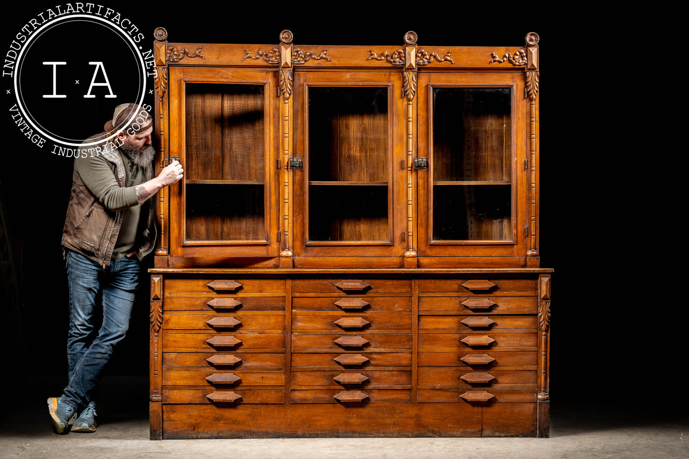 Early Walnut Stepback Apothecary Cabinet