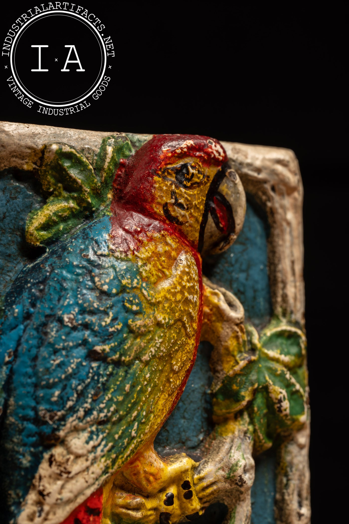 Pair of Antique High-Relief Painted Parrot Bookends