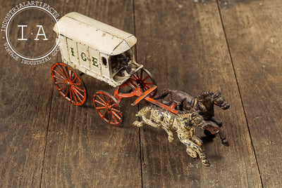 Antique Cast Iron Horse Drawn Ice Wagon with Driver