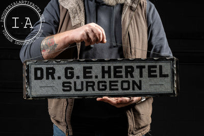 Antique "Dr. G.E. Hertel, Surgeon" Foil-Backed Scalloped-Edged Glass Sign