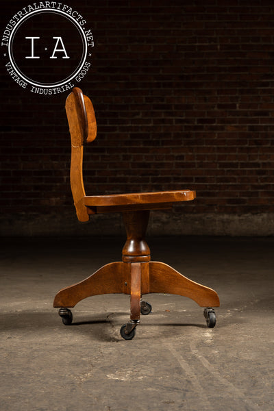 Vintage Wooden Rolling Office Chair on Casters