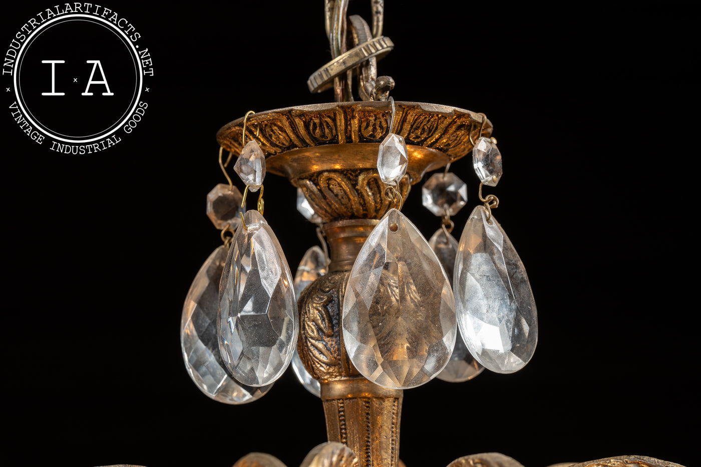 Antique Brass and Crystal Chandelier