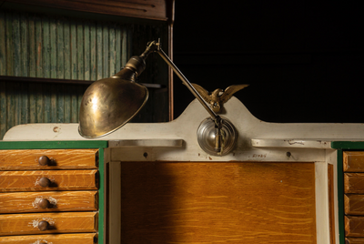 Early 20th Century Watchmaker's Desk with Faries Lamp