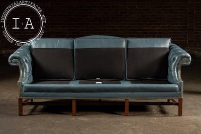 Vintage Tufted Leather Chesterfield Sofa in Blue