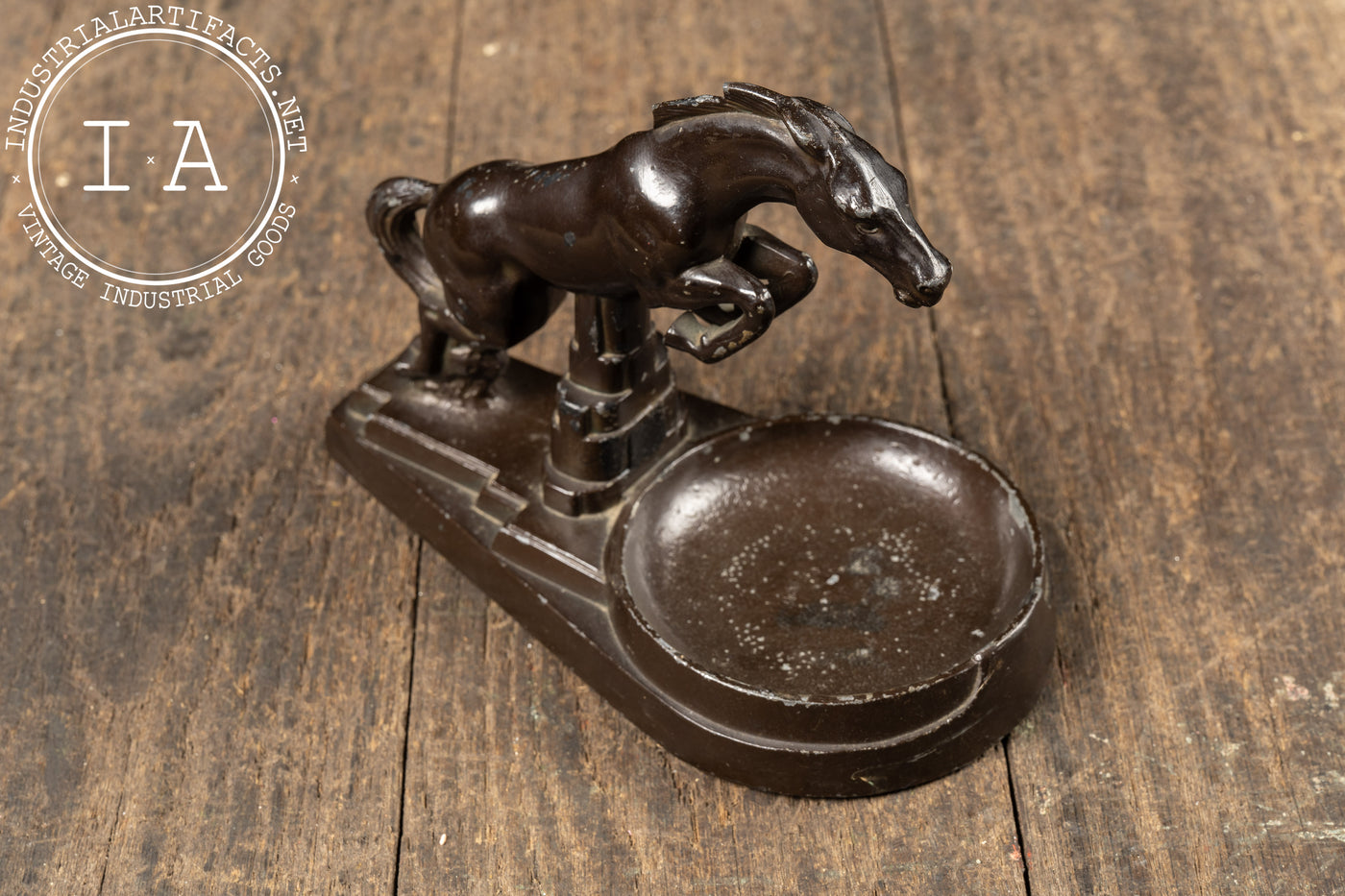 Art Deco Cast Metal Jumping Horse Ashtray