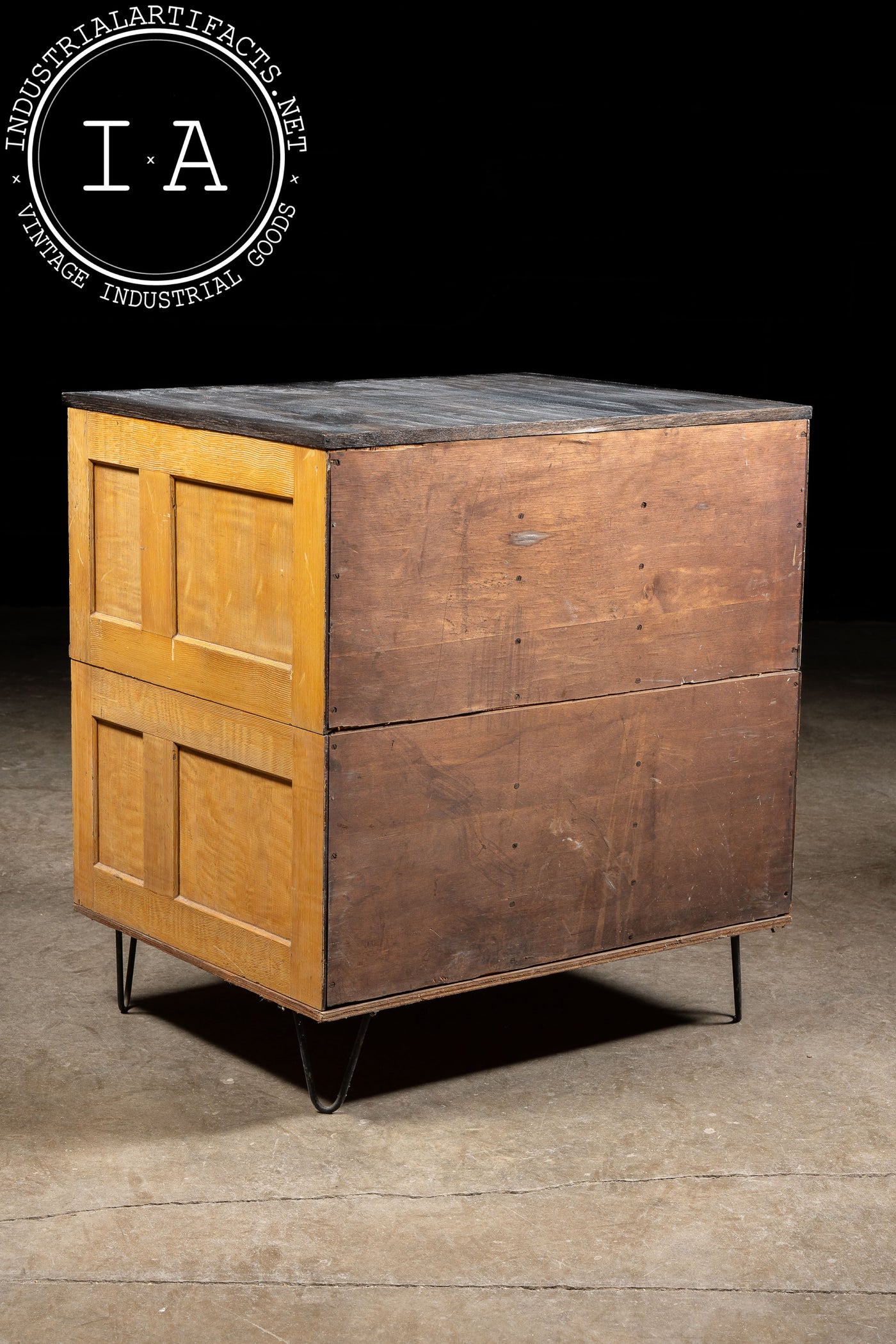 Mid-Century Modern Oak Flat File Cabinet with Japanned Hardware