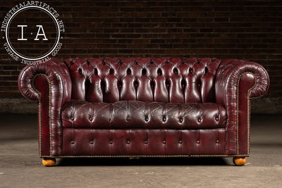 Tufted Leather Chesterfield Loveseat in Oxblood