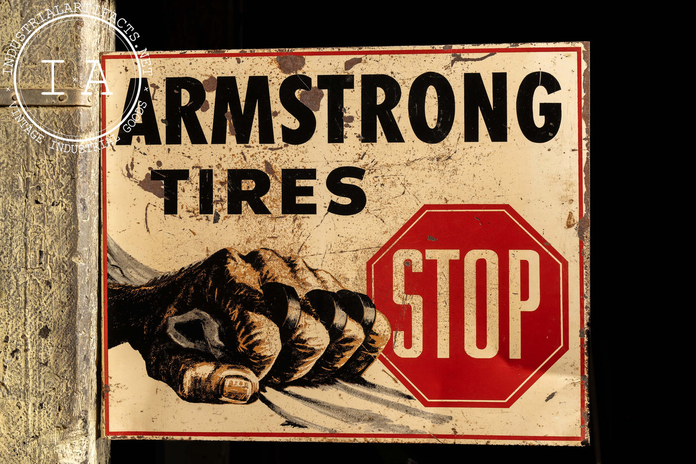 Vintage Armstrong Tires Double-Sided Tin Flange Service Station Sign