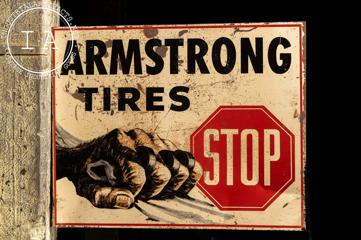 Vintage Armstrong Tires Double-Sided Tin Flange Service Station