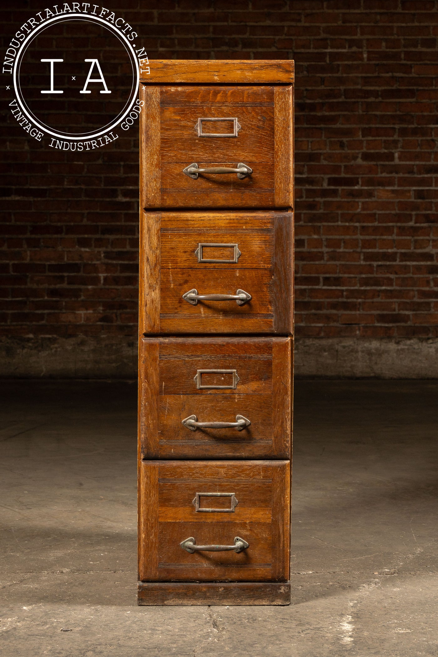 Antique Oak 4-Drawer Filing Cabinet