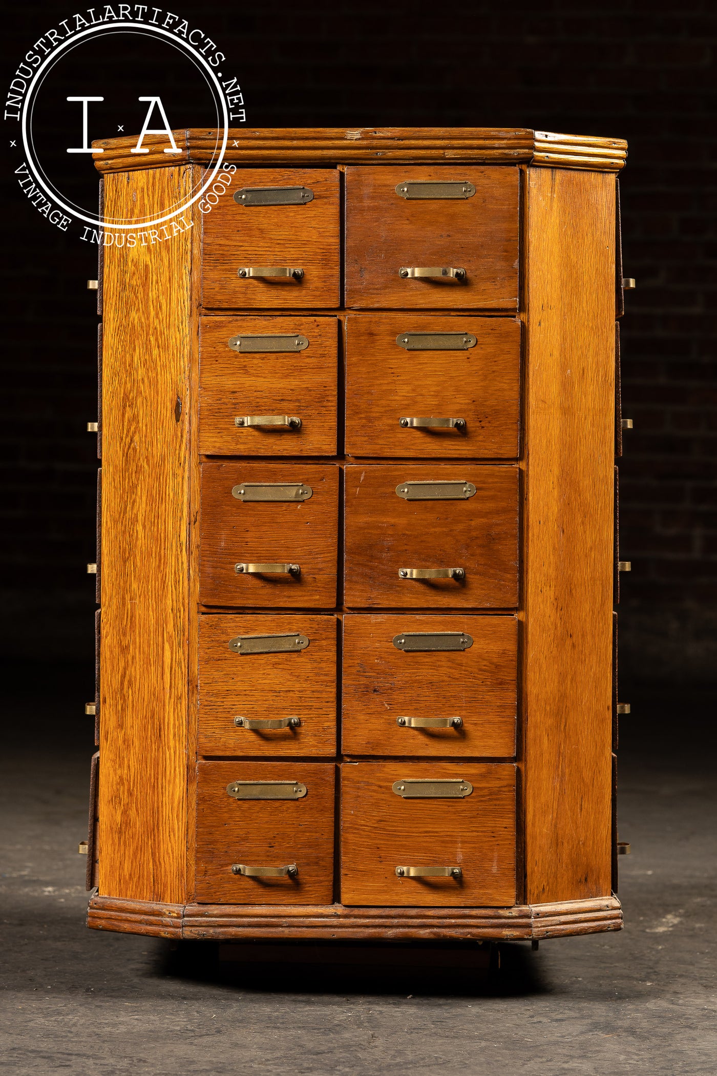 Early 20th Century Oak 40-Drawer Revolving Parts Cabinet