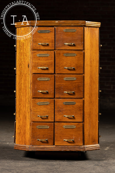 Early 20th Century Oak 40-Drawer Revolving Parts Cabinet