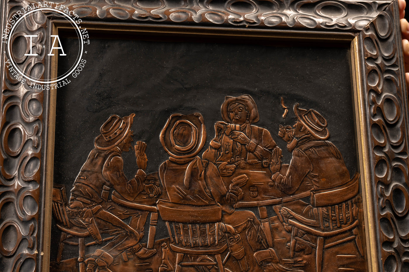 Cowboys Gambling | Framed Repoussé Copper Art Piece